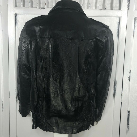 Genuine Leather Patchwork Jacket Vintage 80s Cry Baby Rock Greaser Biker Size XL - Picture 10 of 12